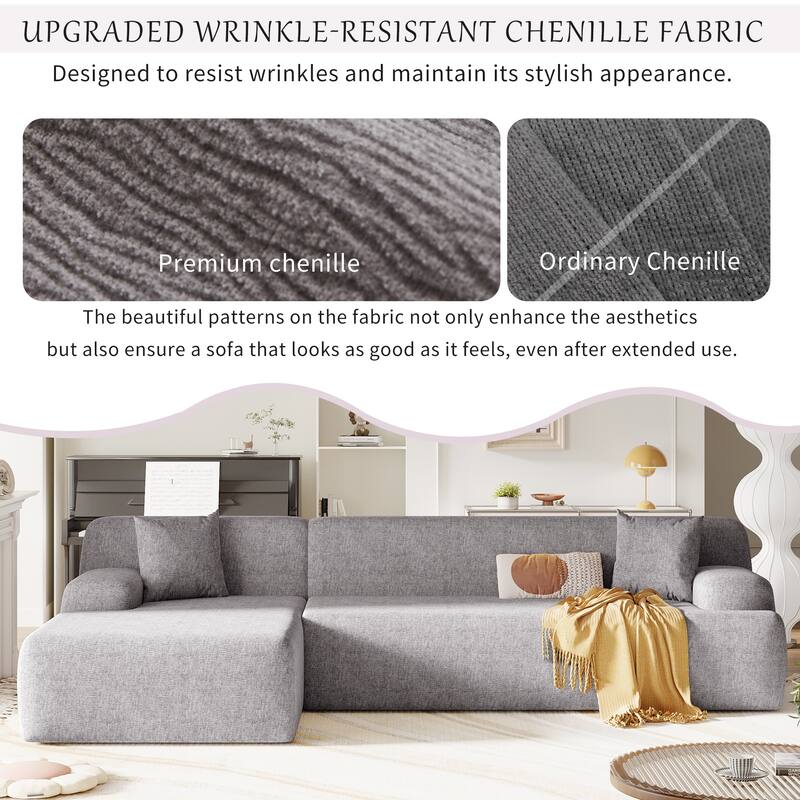 L-Shape Modular Sectional Sofa with Chaise Lounge, Oversized Chenille Upholstered Sofa, 3 Seater Sofa with 2 Throw Pillows