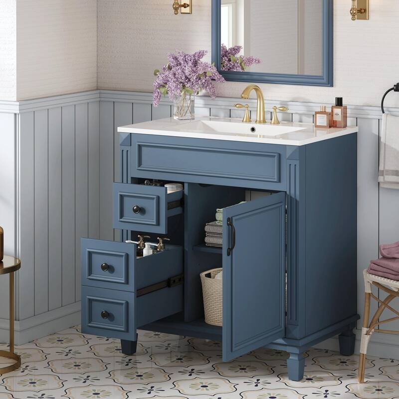 30" Bathroom Vanity with Ceramic Sink - Compact Bathroom Sink Cabinet