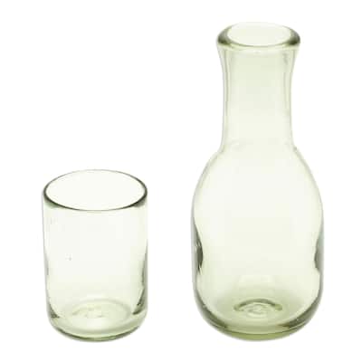 NOVICA Artisan Handblown Recycled Ecofriendly Carafe Glass Set Mexico Tableware Drinkware 'Cheers' (2 pieces)