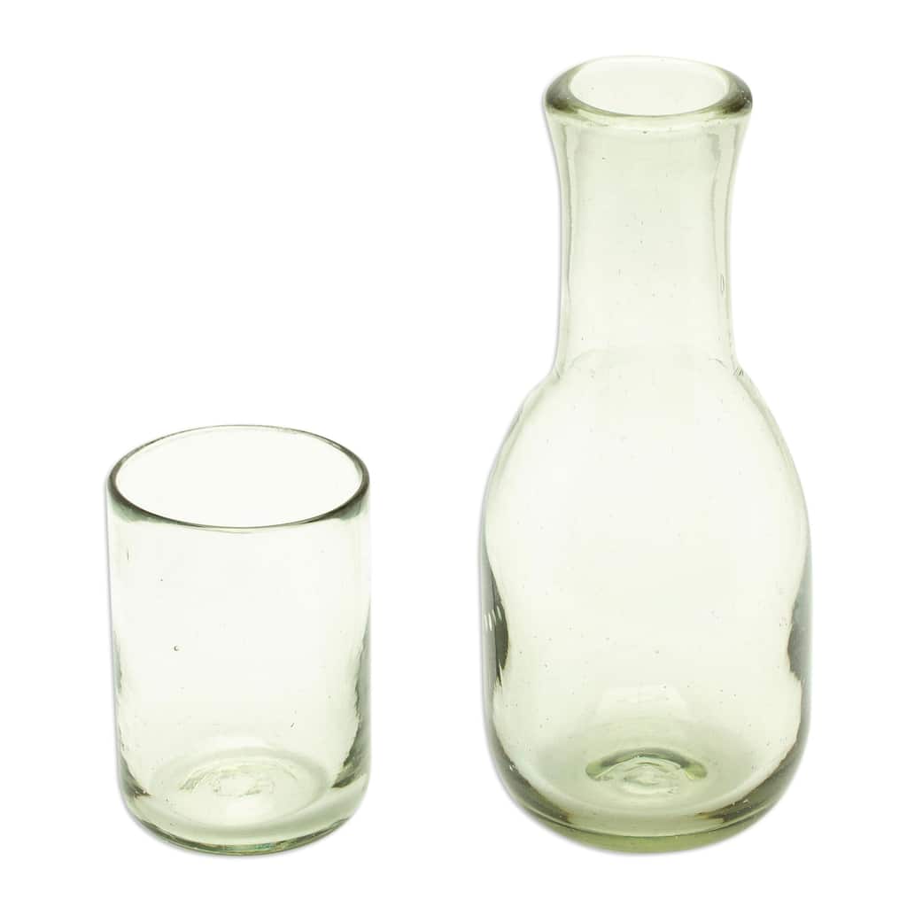 NOVICA Artisan Handblown Recycled Ecofriendly Carafe Glass Set Mexico Tableware Drinkware 'Cheers' (2 pieces)
