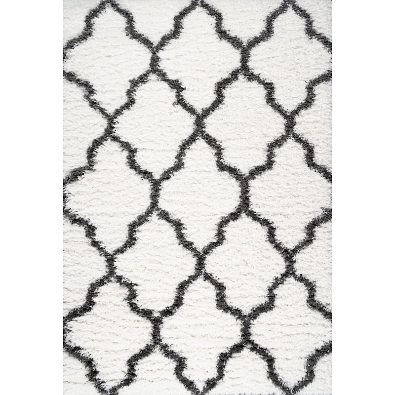 Beni Shag Trellis Ivory/Charcoal Area Rug - 3 X 5