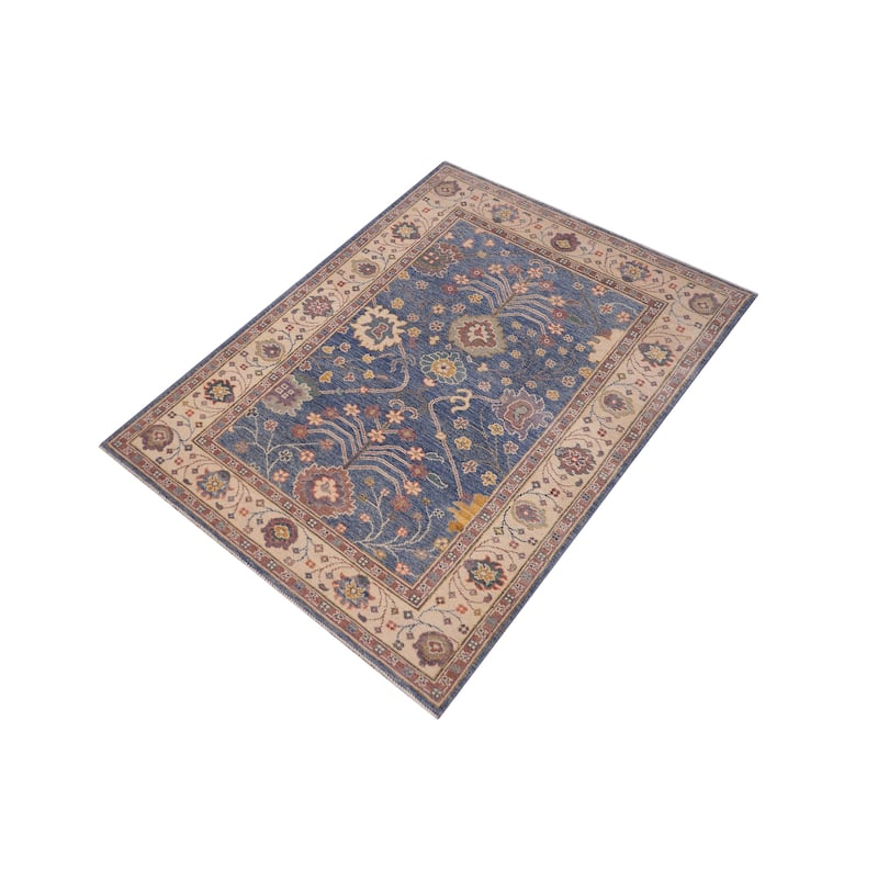 Rustic Kazak Jase Light Blue/Beige Wool Rug - 3'10'' x 6'0''