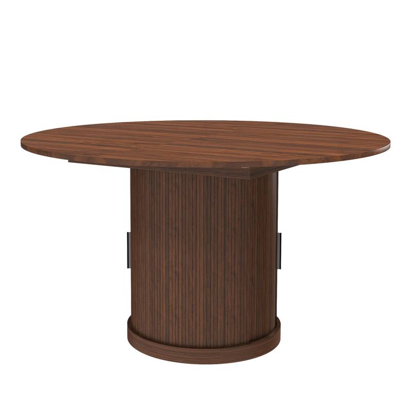59" Extendable Oval Dining Table with 2-Tier Storage for 4-6, Walnut Finish & Pedestal Base