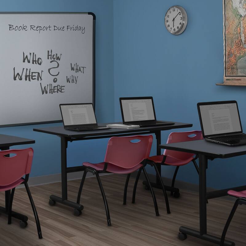 60" Flip Top Mobile Training Table- Grey & 2 'M' Stack Chairs- Burgundy
