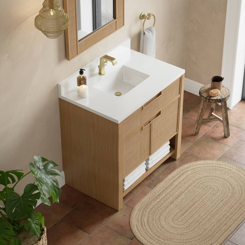 Solene 36" Single Vanity, Seaside Oak - 36 - White Zeus - Single Hole