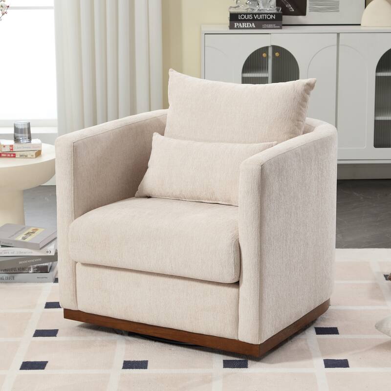 Chenille Upholstered 360 Degree Swivel Round Barrel Chair for Living Room