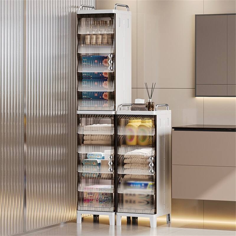 Small Narrow Bathroom Storage Cabinet White Plastic Corner Organizer with Adjustable Shelves
