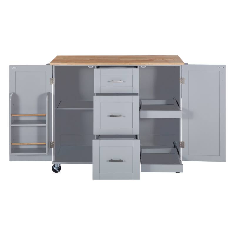 Kitchen Island with 2 Slide-Out Shelf and Internal Storage Rack