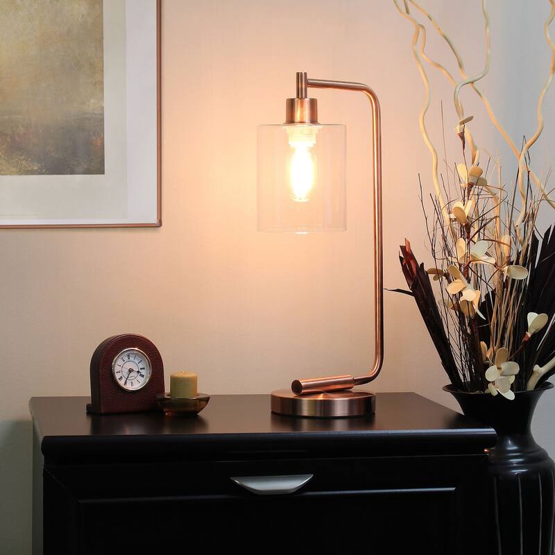 Antique Style Industrial Iron Lantern Desk Lamp with Glass Shade