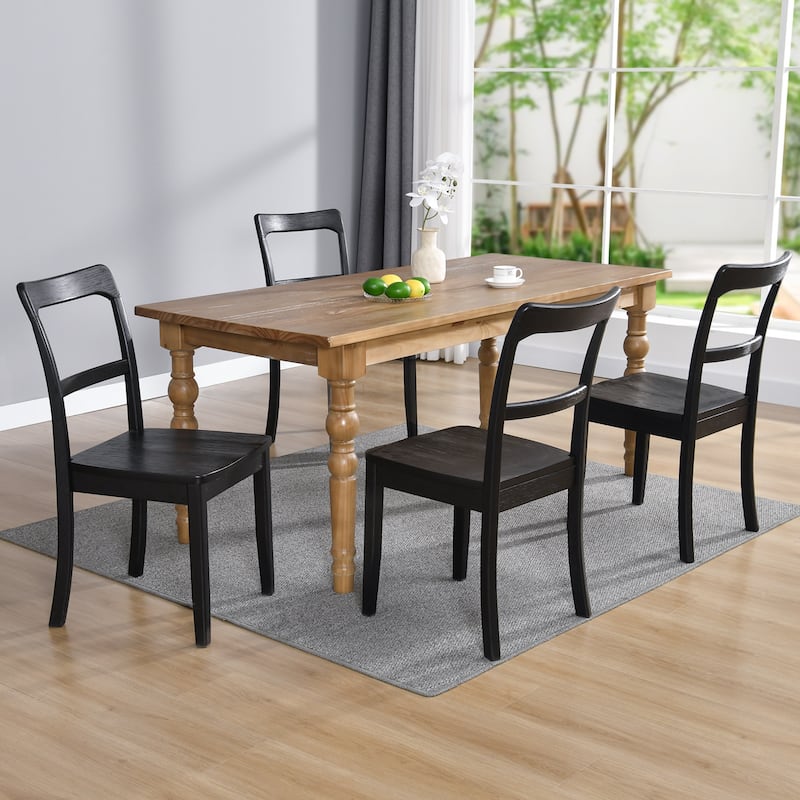Farmhouse 17"W Wire Brushed Black Wood Dining Chairs - Set of 4 - Black