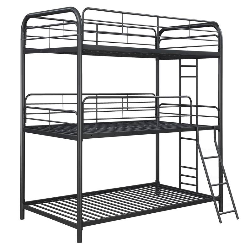 Twin/Full Over Full Triple Bunk Bed, Modern Steel Frame, Noise-Free, Black