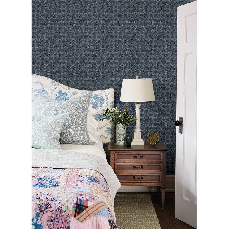 Chesapeake Button Block Navy Geometric Wallpaper