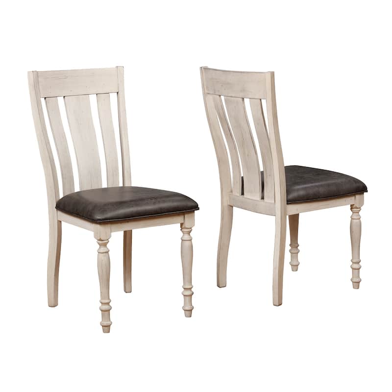 Set of 2 Arch Weathered Oak Turned Leg Dining Chairs - Off White