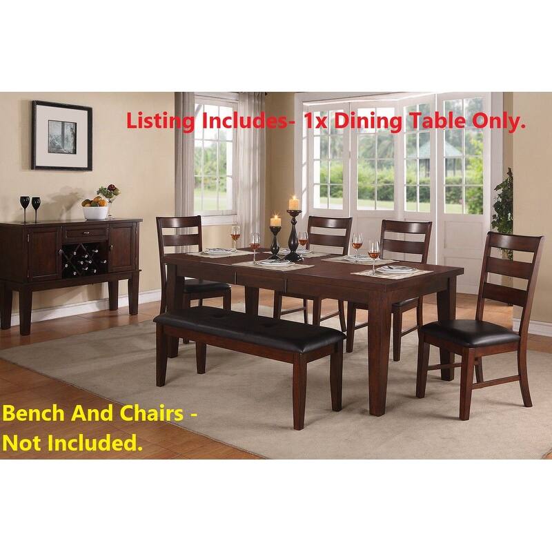 Dining Table Rectangle Dining Table w Leaf 1pc Table Only Rubber wood Antique Walnut Wood Finish Dining Room Furniture