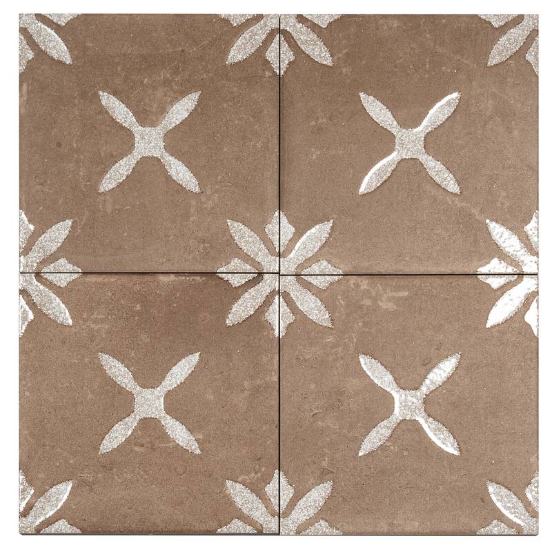 Palmera 9x9 Terracotta Brown Porcelain Floral Square Wall and Floor Tile (6.96 sq ft/case) - 13 Pack