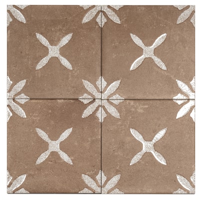 Palmera 9x9 Terracotta Brown Porcelain Floral Square Wall and Floor Tile (6.96 sq ft/case) - 13 Pack