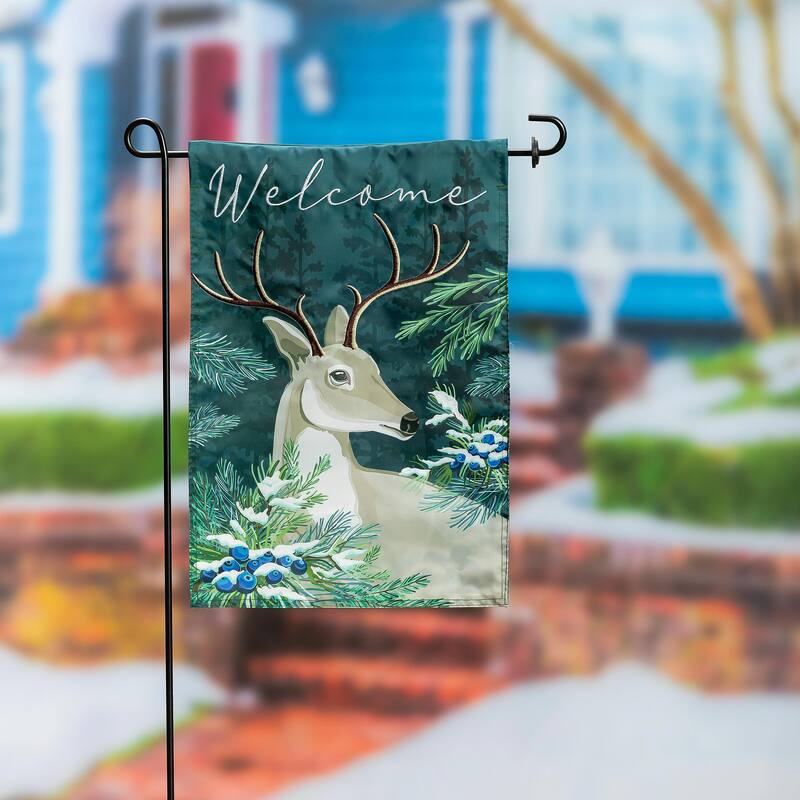 12.5 in. x 18 in. Woodland Deer Welcome Applique Garden Flag