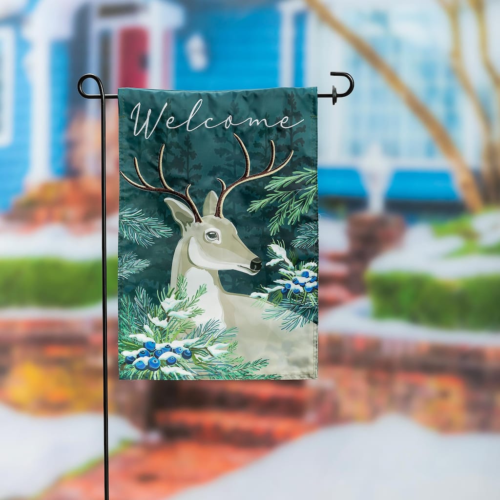 12.5 in. x 18 in. Woodland Deer Welcome Applique Garden Flag