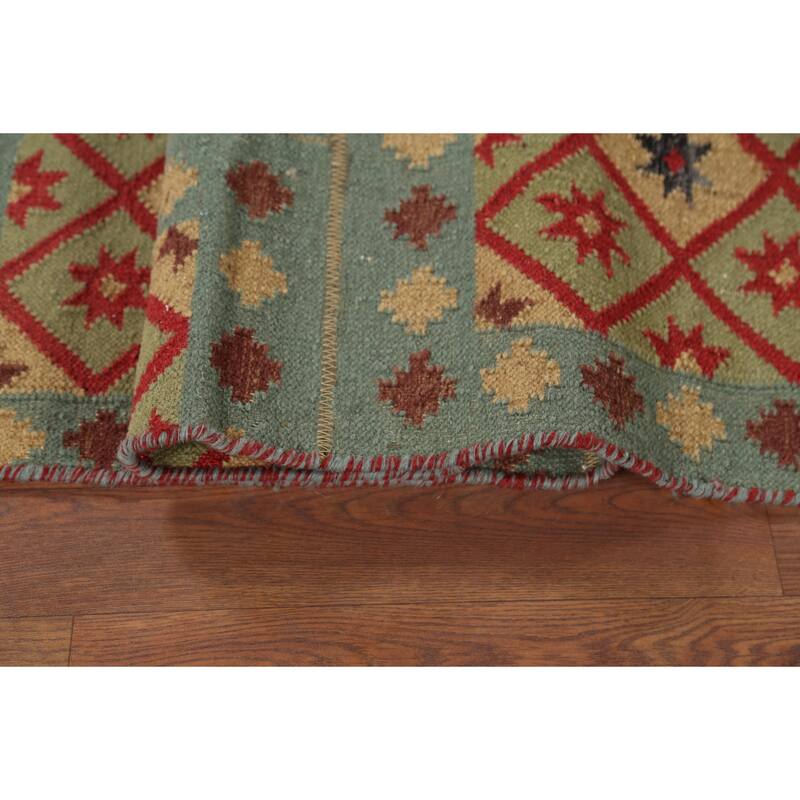 All-Over Geometric Kilim Indian Area Rug Handmade Wool Carpet - 4'11"x 7'8"