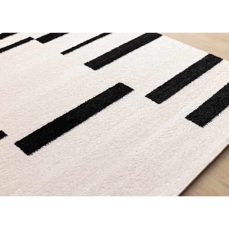 White Black Column Stripes Minimalist Indoor Area Rug