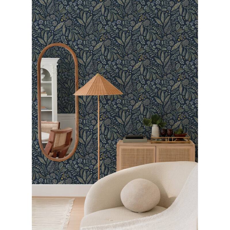 A-Street Prints Briar Navy Floral Wallpaper