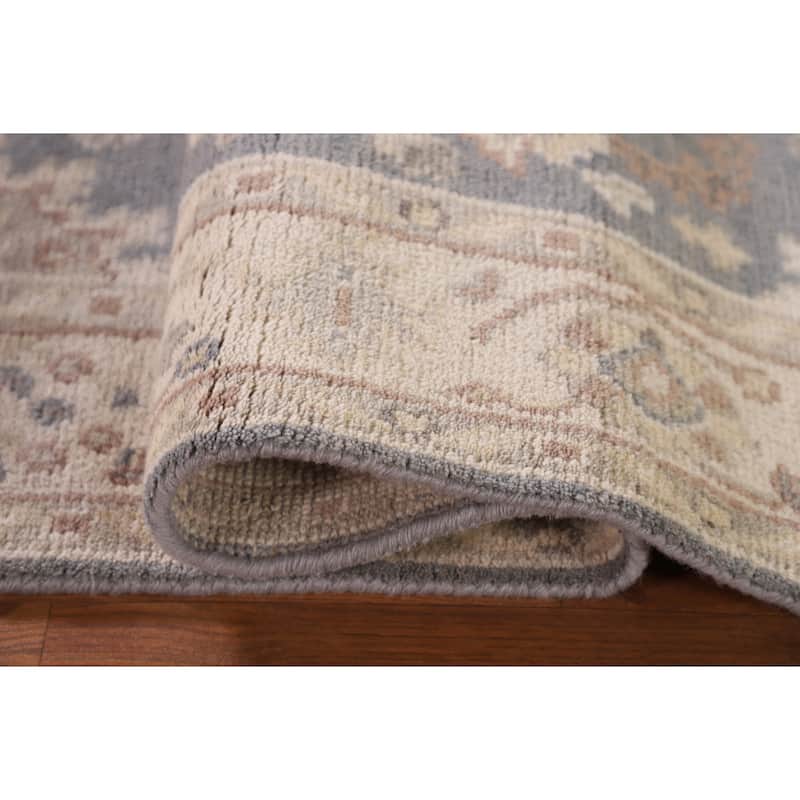 Geometric Oushak Oriental Area Rug Hand-Knotted Wool Carpet - 3'11"x 5'10"
