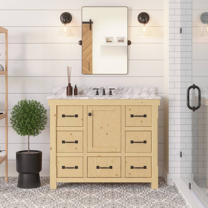 KitchenBathCollection Tuscany 42" Bathroom Vanity with Carrara Marble Top - Driftwood