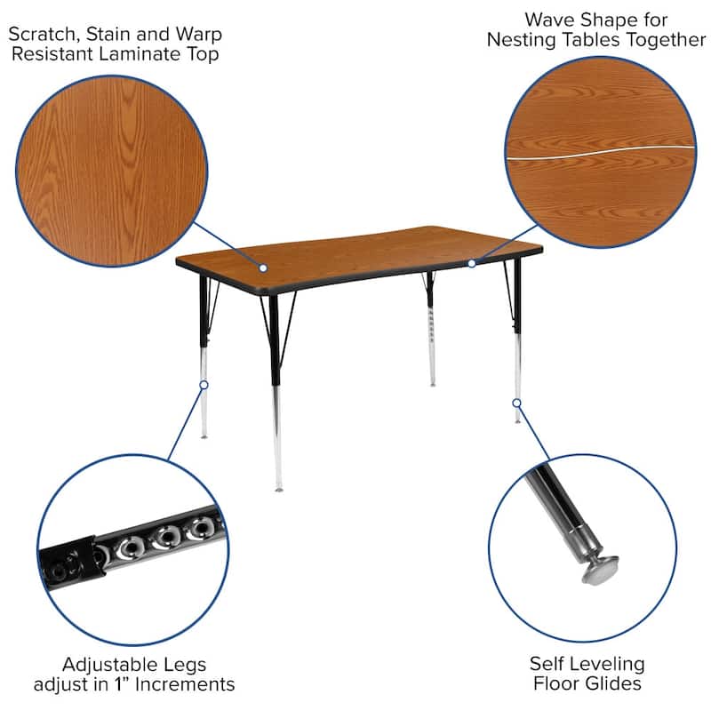 3 Piece 76" Oval Wave Flexible Grey Adjustable Activity Table Set