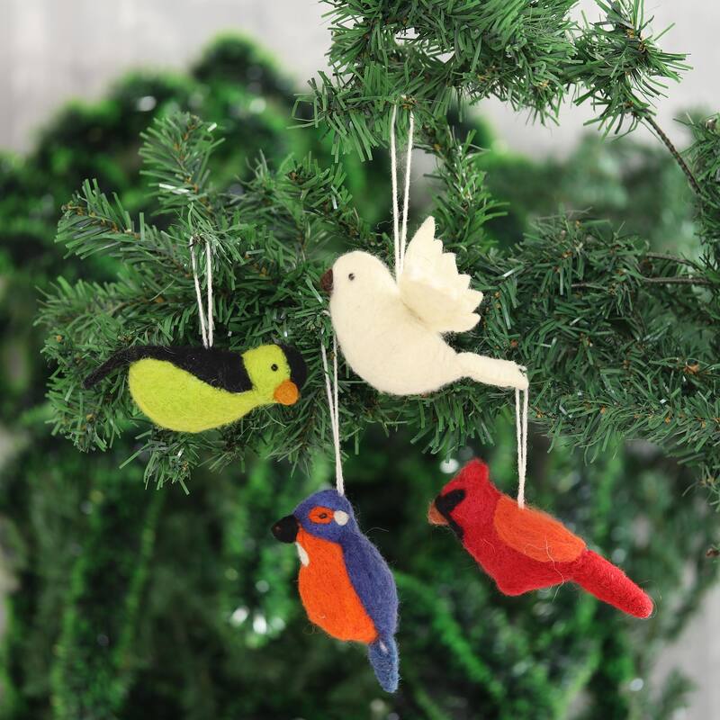 Novica Handmade Winter Birds Wool Felt Ornaments (Set Of 4)