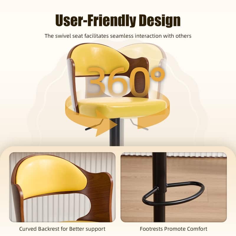 PU Leather Upholstered High-resilience Cushion 360° Swivel Adjustable Height Bar Stools with Footrest(set of 2)