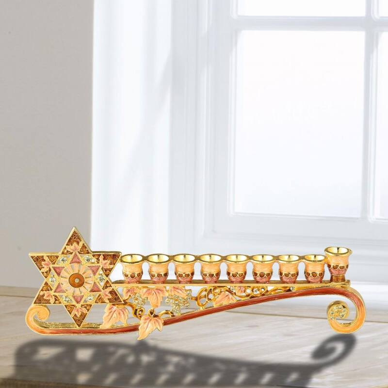 Matashi 9.25-inch Long Hand-painted Menorah Candelabra - Gold