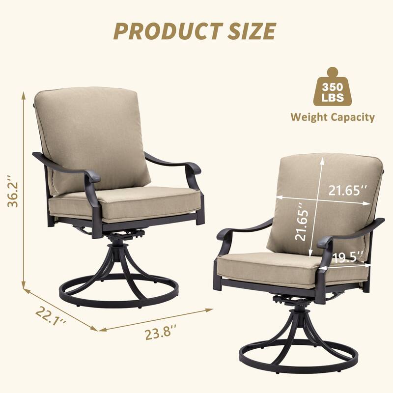 Outdoor Swivel Rocker Chairs Set of 2, Heavy-Duty 360° Swivel Patio Chairs with Cushions, All-Weather Steel Frame for Garden