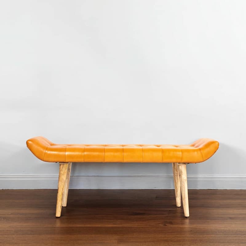 Wood and Goat Leather Bench