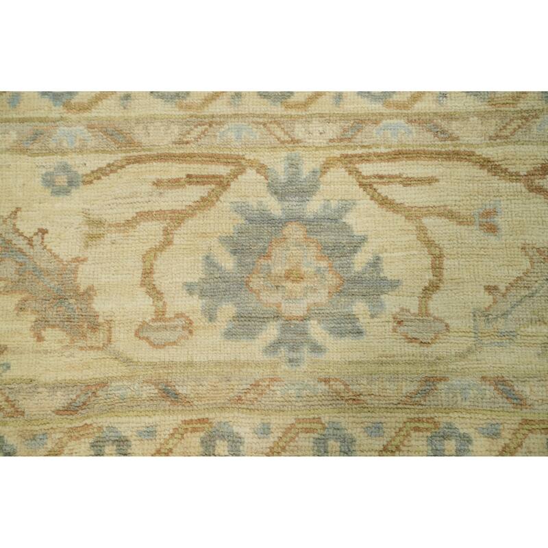 Handmade Floral Oushak Vegetable Dye Area Rug, Floral Geometric Carpet - 11' 11'' X 9' 3''