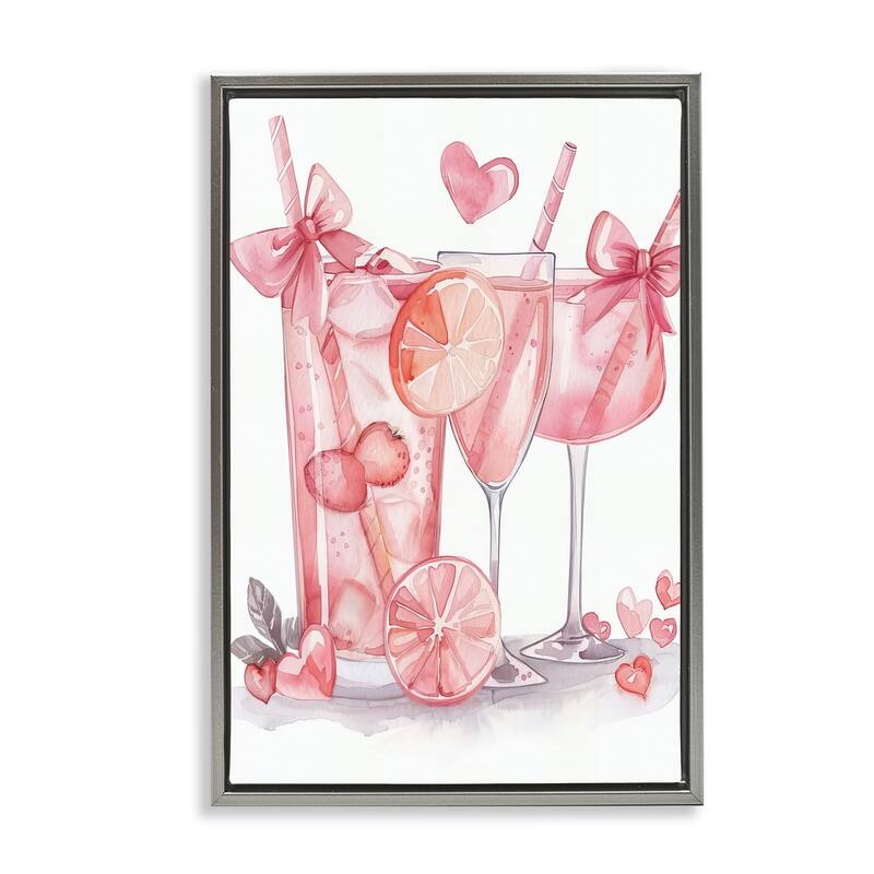 Stupell Pink Glam Cocktail Party Framed Floater Canvas Wall Art Design By LSR Design Studio - 21 x 31 - Grey
