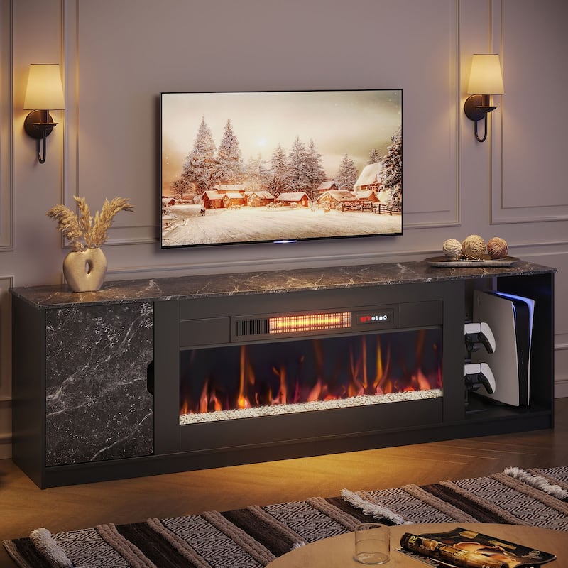 Bestier 70" TV Stand with 36" Electric Fireplace, Modern Led Electirc Fireplace TV Stand fits TV up to 80" with Storage Cabinet - Black