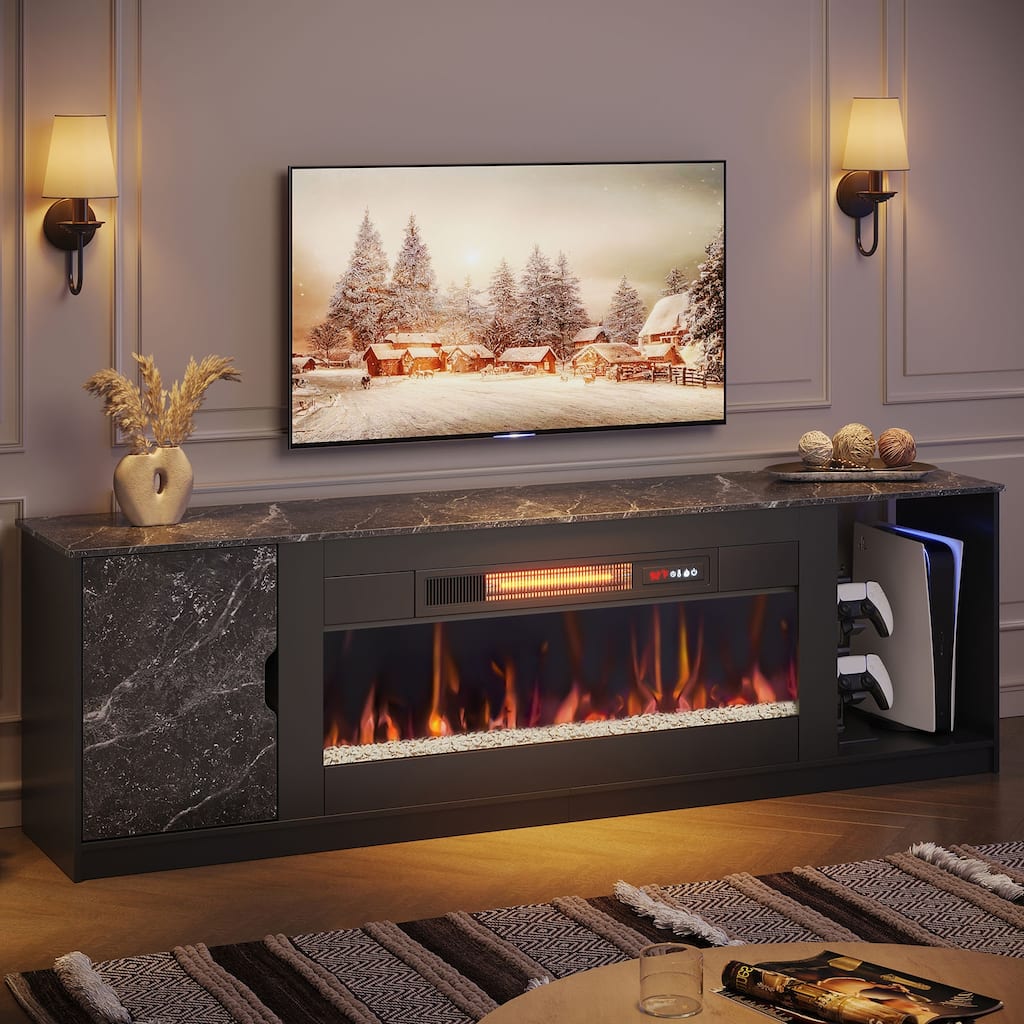 Bestier 70" TV Stand with 36" Electric Fireplace, Modern Led Electirc Fireplace TV Stand fits TV up to 80" with Storage Cabinet