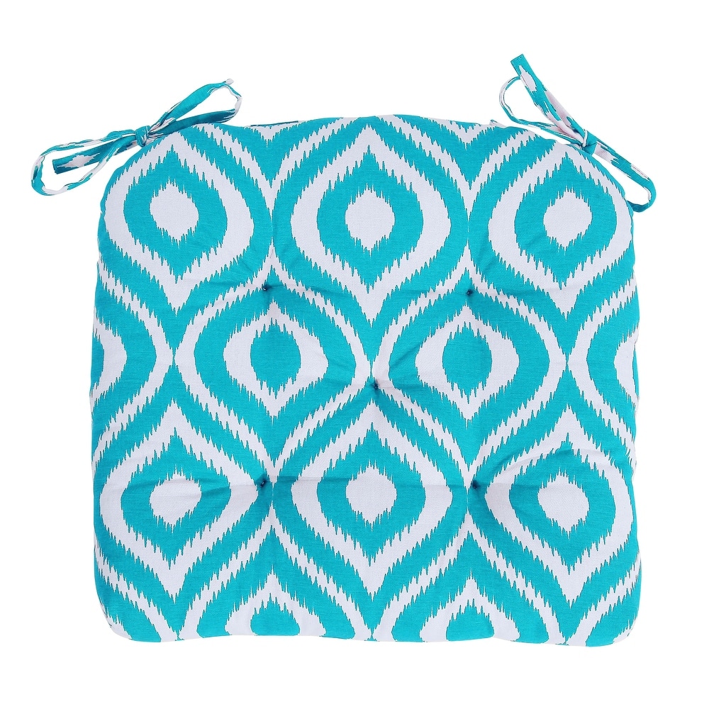 Tufted Damask Handmade Cotton Dining Chair Cushion (Set of 2) - 16 Inch with Ties