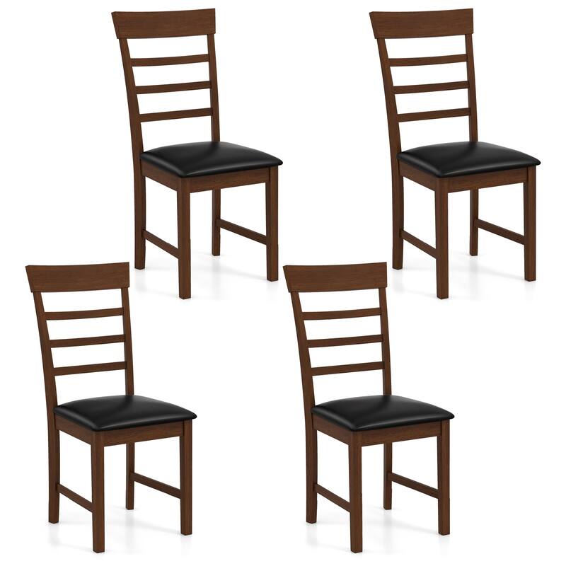Gymax Wooden Dining Chair Set of 4 Pu Leather Upholstered Kitchen - Oak+Brown - Set of 4