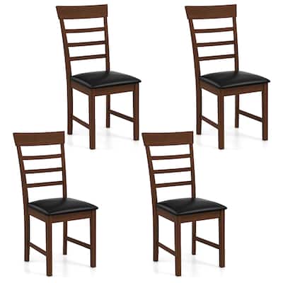 Gymax Wooden Dining Chair Set of 4 Pu Leather Upholstered Kitchen