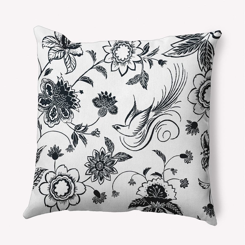 Traditional Bird Floral Indoor/Outdoor Throw Pillow