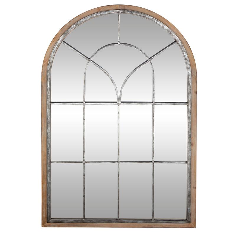 Wooden Window Pane Inspired Wall Mirror with Arched Top - Brown - Roche River Decor - 1"W x 33"L x 51"H
