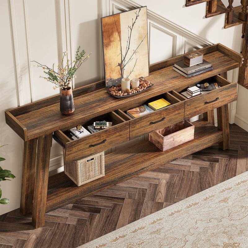 70.9-Inch Sofa Console Table with 3 Drawers, 2-Tier Entryway Table