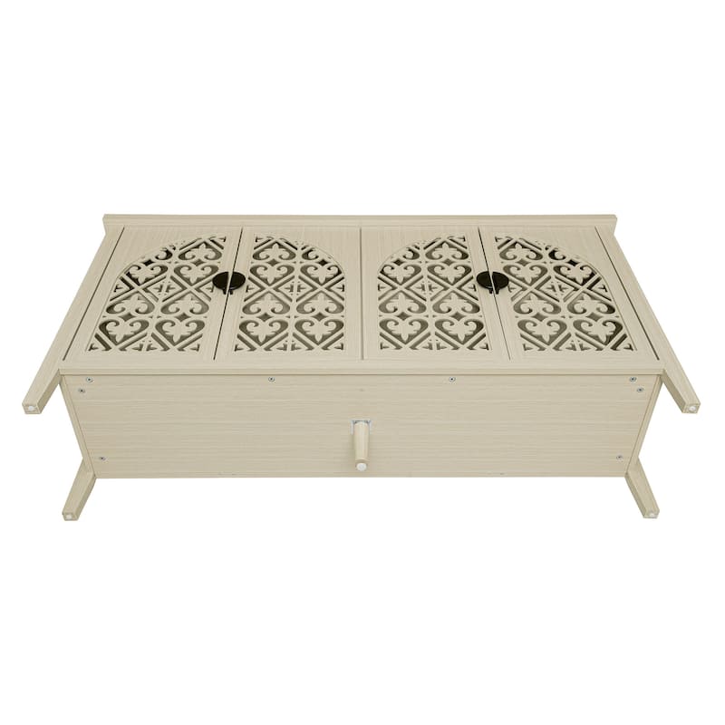 Roomfitters 4-Door Sideboard Buffet Cabinet, Carved Storage Cabinet with Adjustable Shelf, Natural