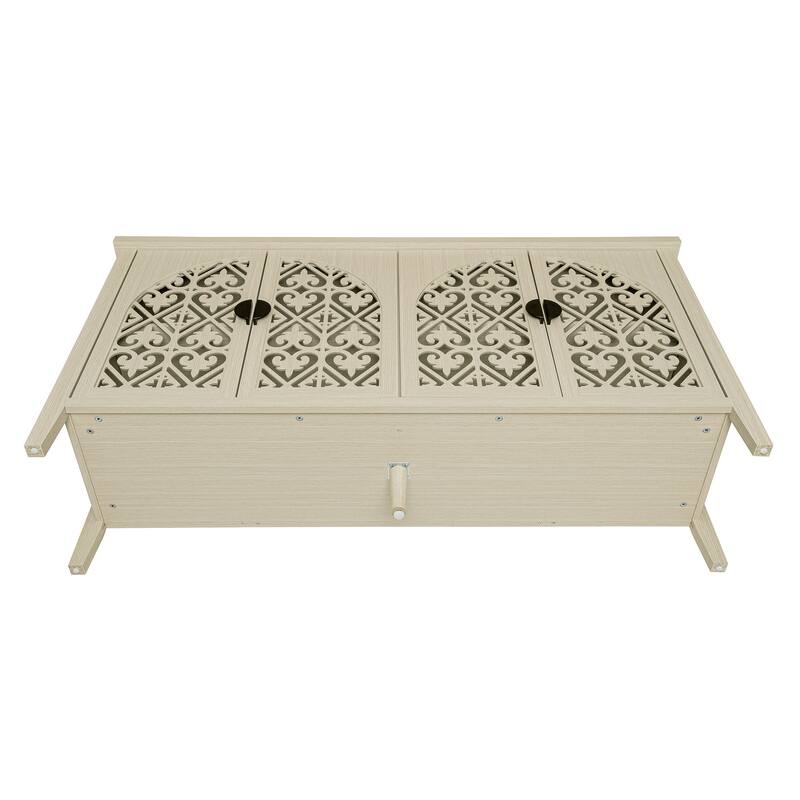 Symmetrical Carved Buffet, Storage Cabinet with Adjustable Shelves, Hollowed-out Accent Cabinet with Wood Feet