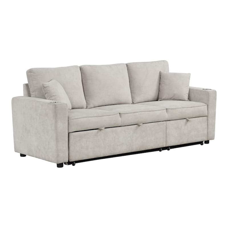 Furniture of America Durem Modern Space-Saving Sleeper Sofa Sectional with Cup Holders