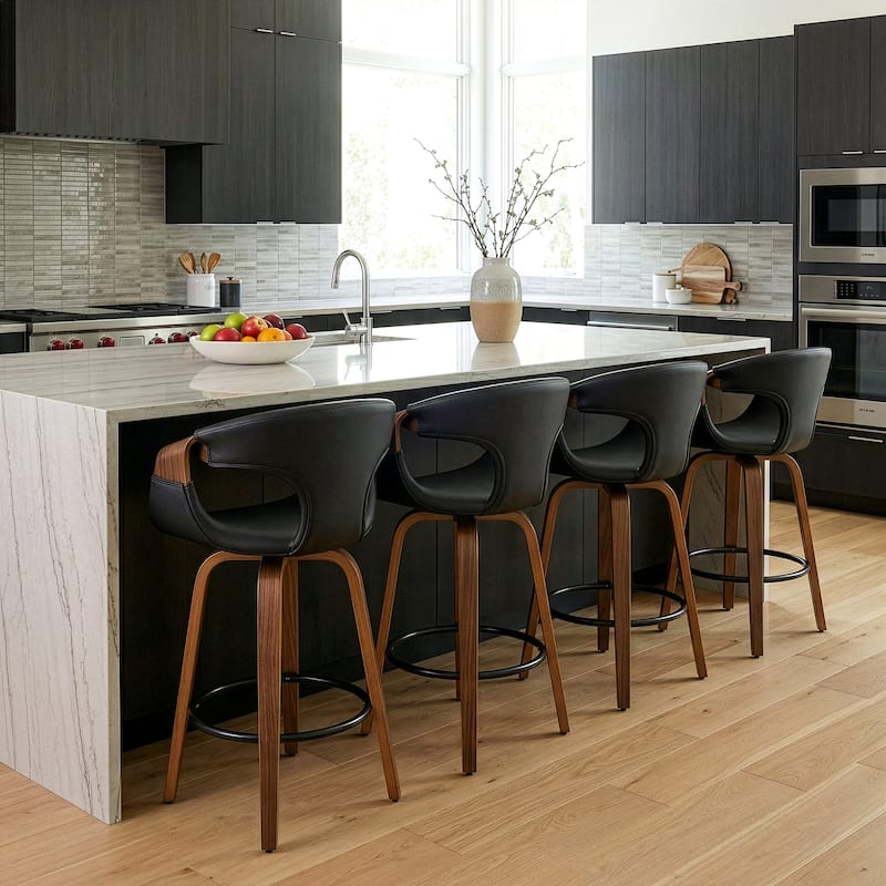 Baylor Black Faux Leather Counter Stool with Walnut Wooden Legs