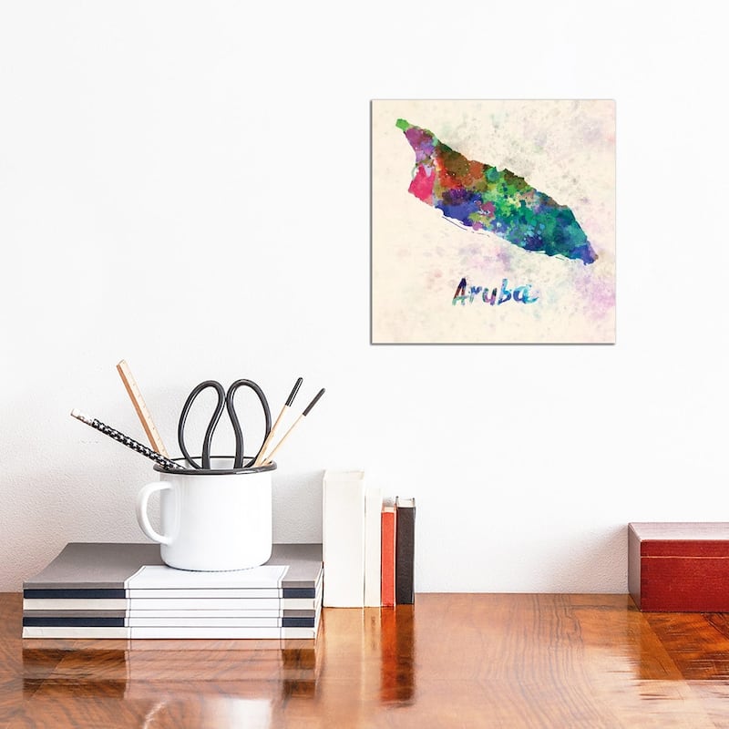 iCanvas "Aruba Map In Watercolor" by Paul Rommer Canvas Print - 12x12x0.75