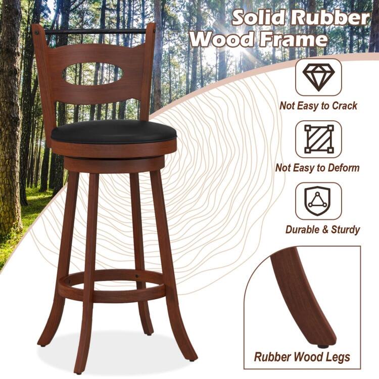 2 Pieces Swivel Bar Stools with Curved Backrest and Seat Cushions