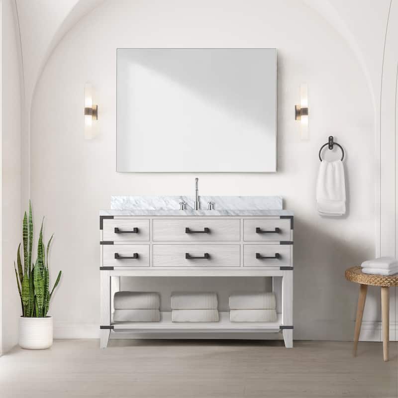 Norwalk Bath Vanity with Carrara Marble Top, Sink and Mirror